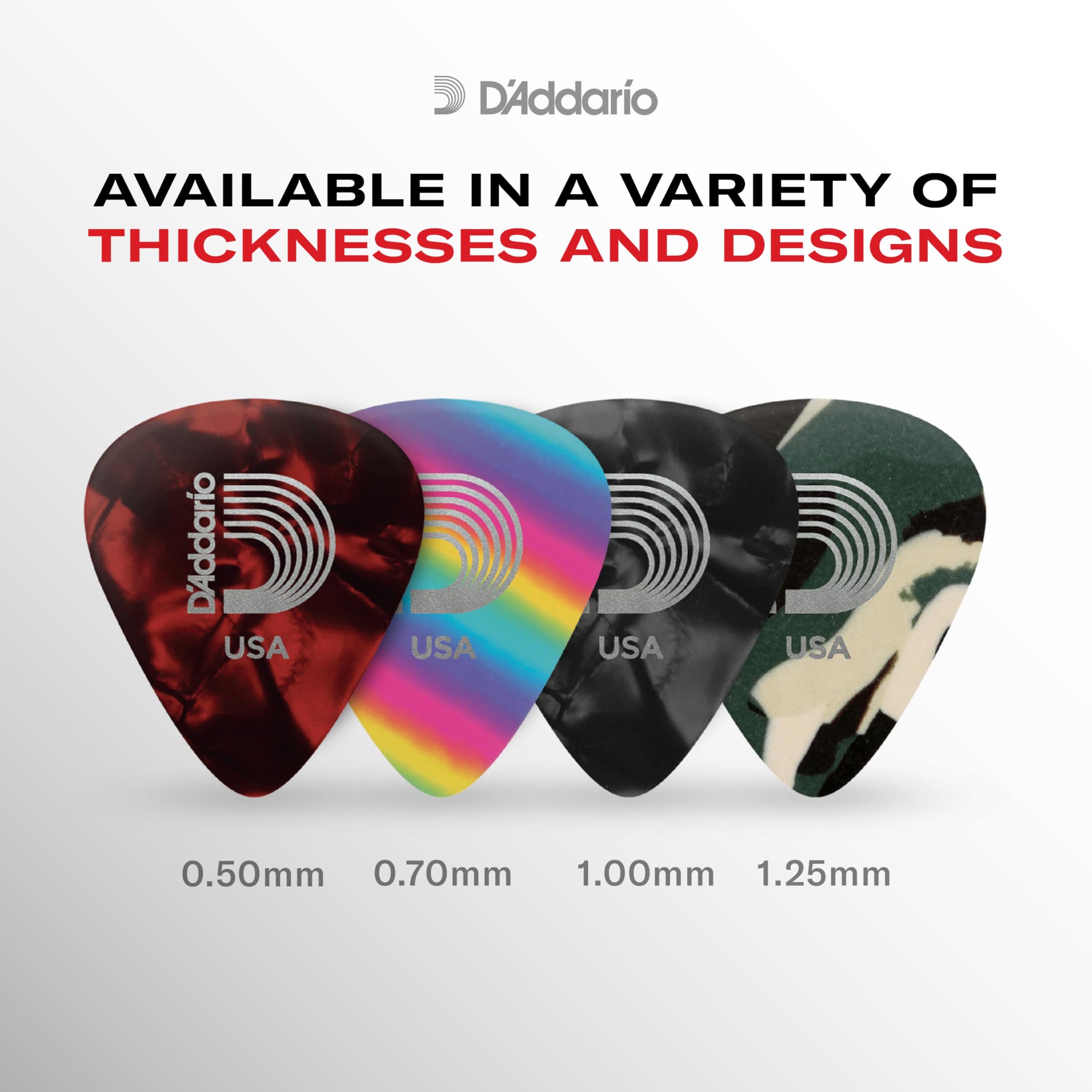 D'Addario Multi-Color Celluloid Guitar Picks, 25 pack, Light